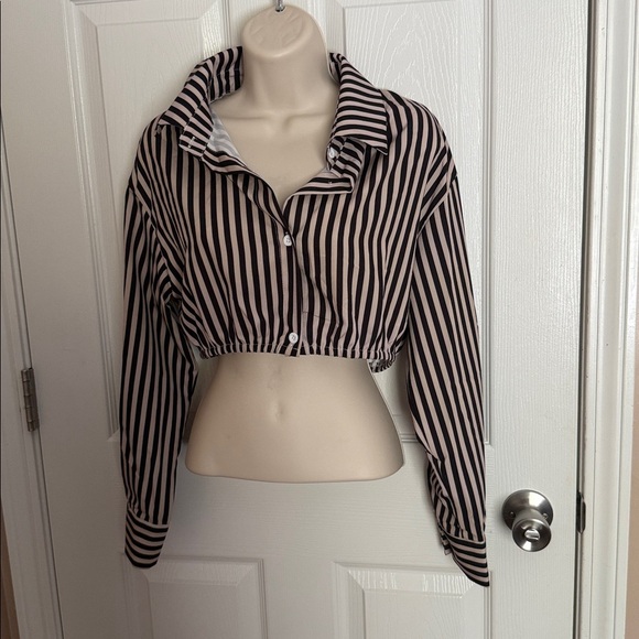 Tan w/ Black Stripes Crop Top - Picture 4 of 5